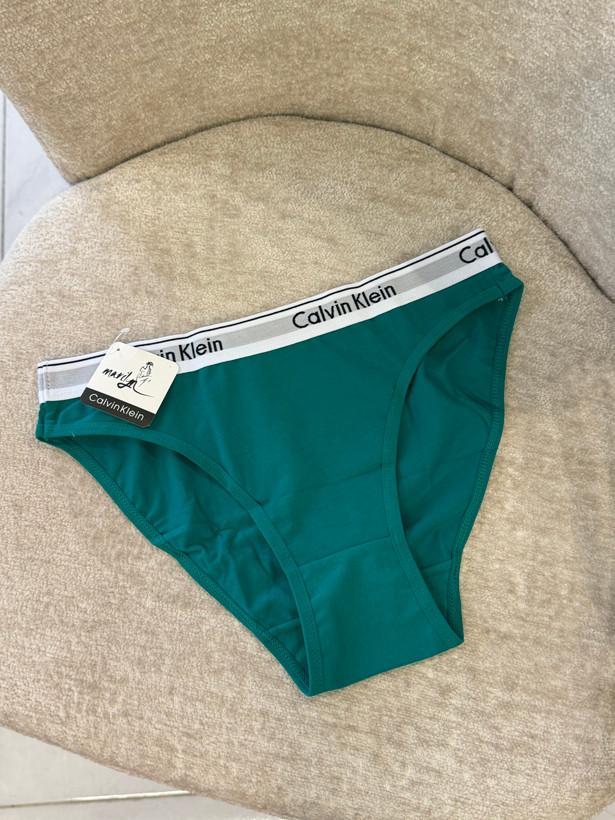 شورت اسلیپ زنانه Calvin Klein نخی با کمر کشی لوگودار سبز پترولی